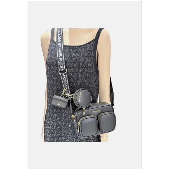 Michael Kors Black Crossbody Bag Gold Adjustable - Picture 8 of 10